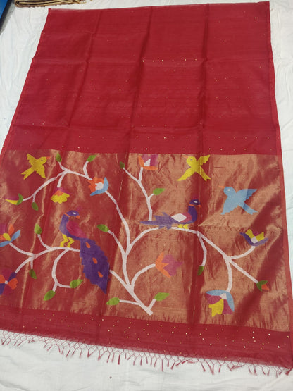 Odhani - Muslin Silk Paithani Weaved Saree with all-over sequin work by Rihyaaz in premium handcrafted festive ethnic wear featuring elegant Paithani motifs and luxurious muslin silk fabric.