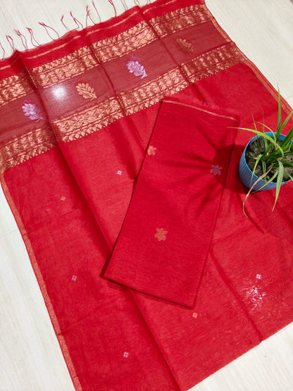 Rashi Silk Linen Lotus Jamdani Suit Set by Rihyaaz featuring a 3-meter silk linen top with a 2.5-meter tassel dupatta, showcasing elegant handwoven Lotus Jamdani craftsmanship.