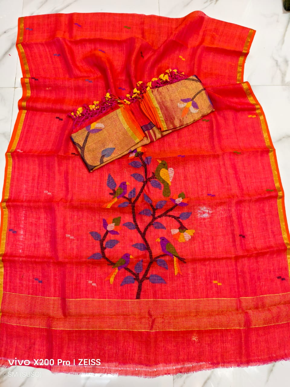 𝓡𝓪𝓳𝔂𝓪 Pure 120 Count Jayashree Linen Bird Motif suit set with Tissue Palla Jamdani dupatta by Rihyaaz, elegant traditional Indian ethnic wear.