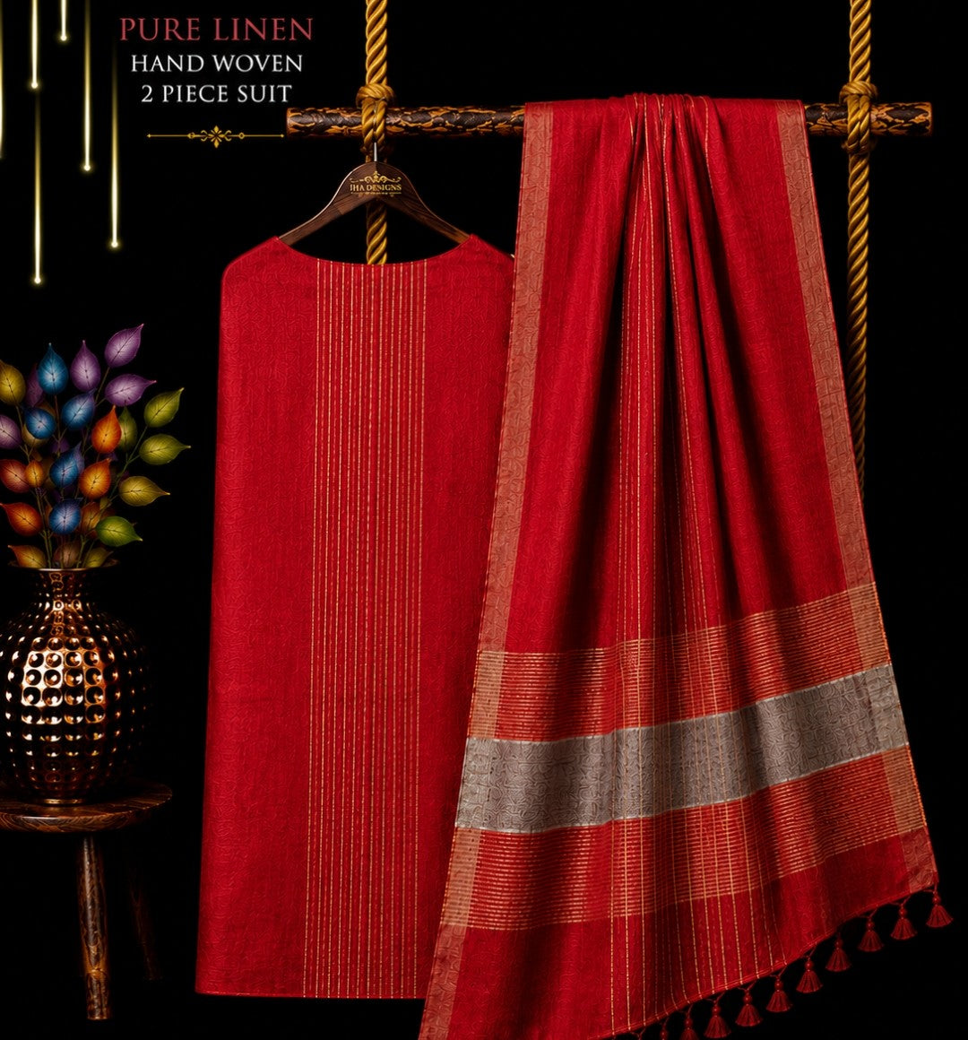 Ena – Pure Jayshree & 120 Count Linen Handwoven Jamdani Suit Set | Rihyaaz