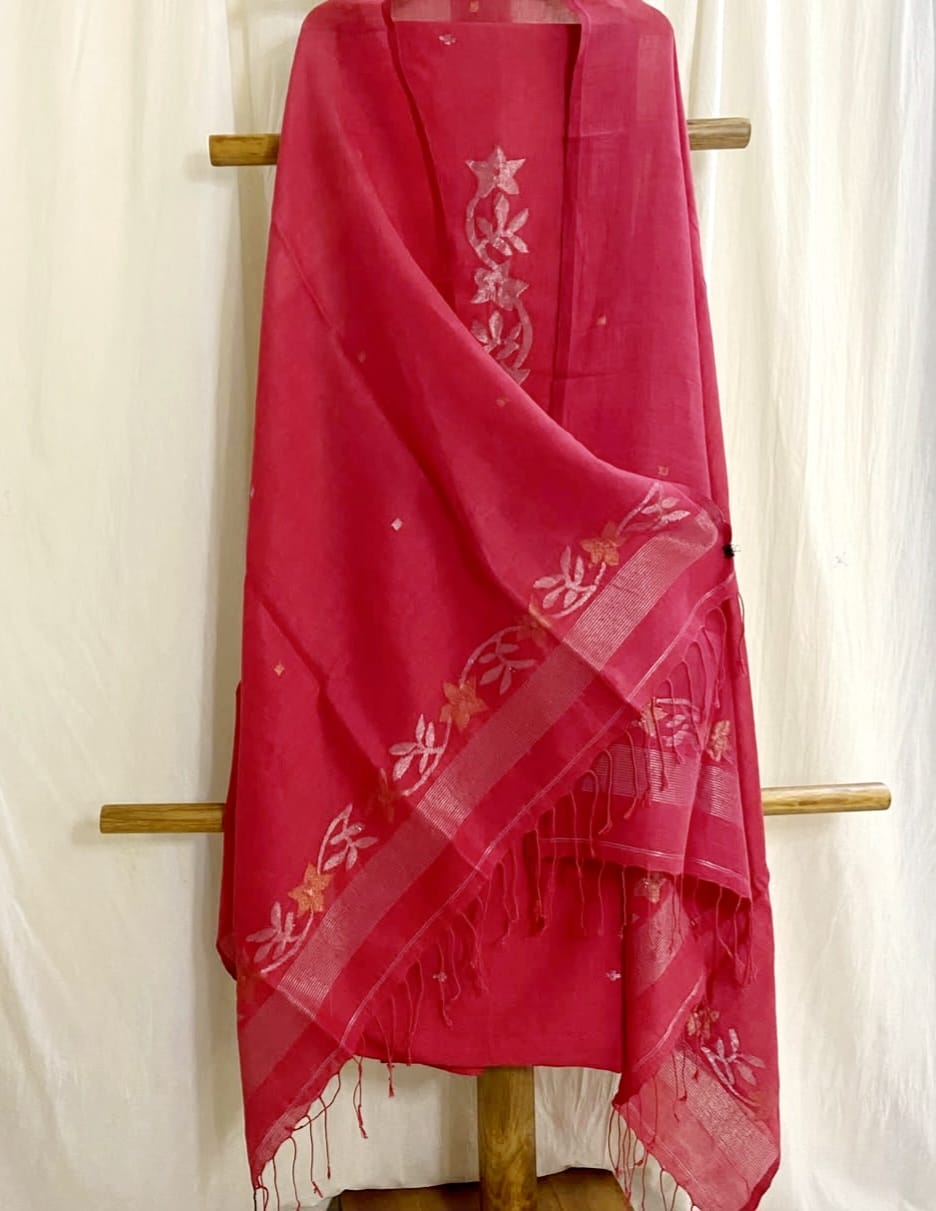 Ivy - Pure Jayshree Linen Suit by Rihyaaz with dual zari canopy-detail torso and matching canopy border dupatta in premium handwoven linen.