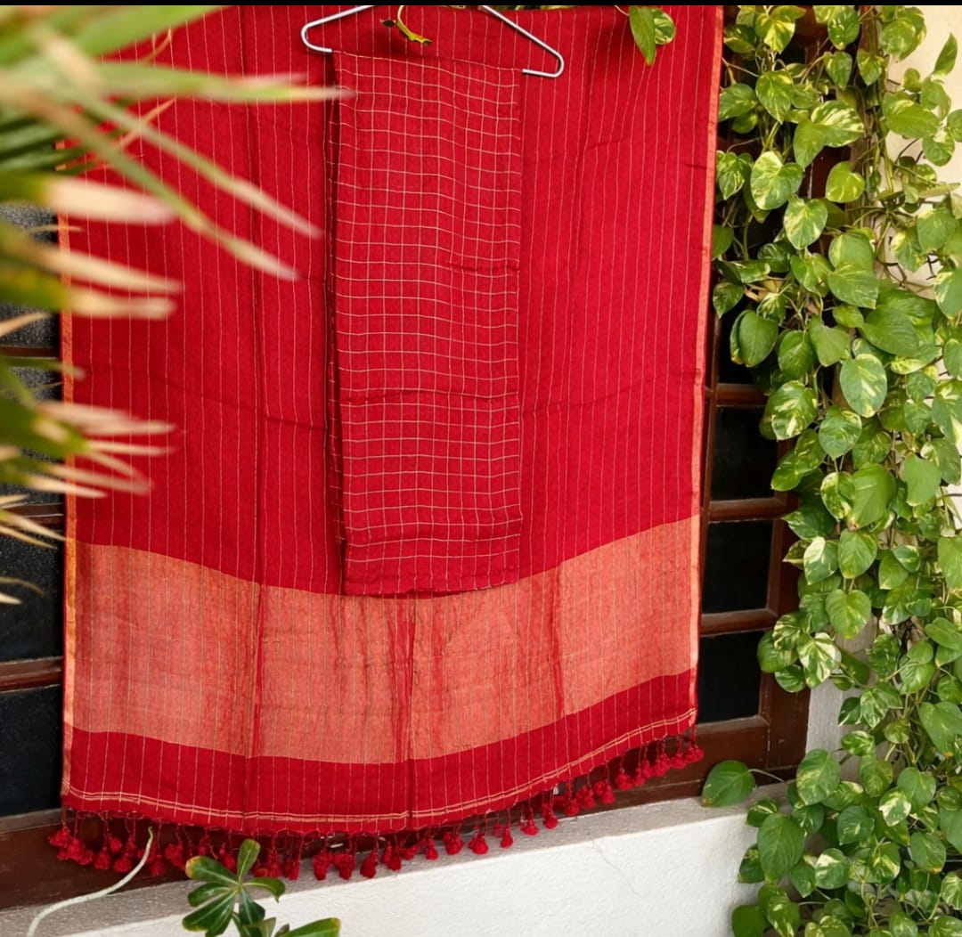 Red Pure Jayshree Linen Suit Set for Women – Premium Quality Ethnic Wear by Rihyaaz Fashions