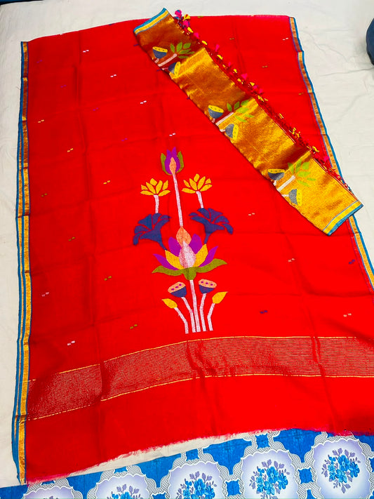 Linen Jamdani suit set by Rihyaaz featuring 2.5 metre top fabric and dupatta, showcasing elegant traditional Jamdani weaving and handcrafted ethnic design.