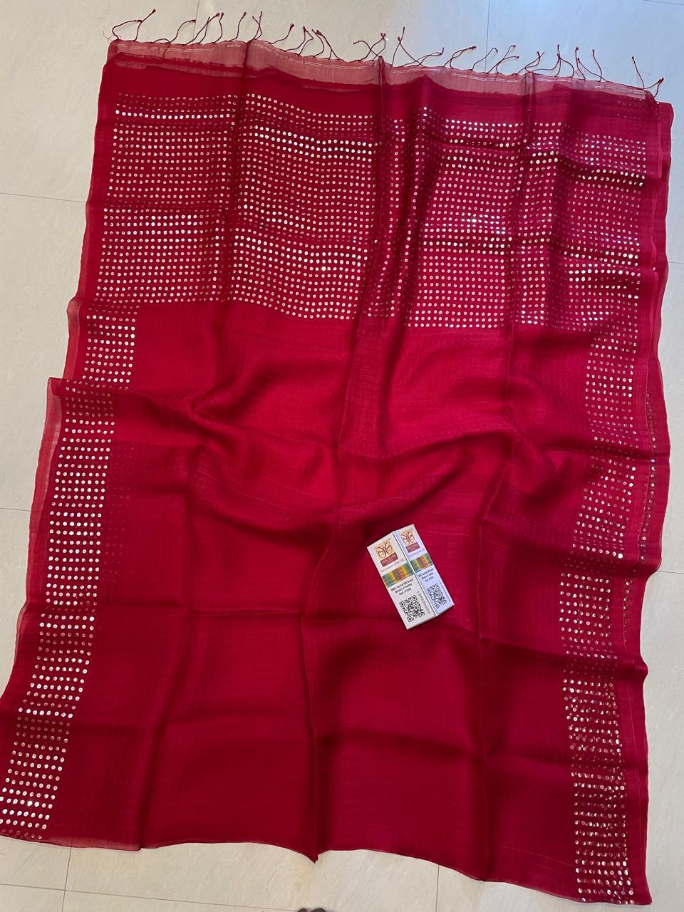 🌟 𝓒𝓱𝓪𝓶𝓪𝓴  – Authentic Pure Double-Ply Export Organic 360 Count Pocket Sequin Dye Saree | Pure Muslin Saree | By Rihyaaz