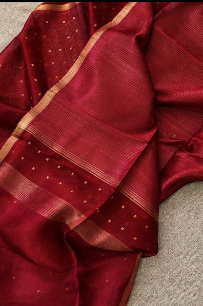 Rupal silk linen sequin woven kurta with micro striped weave and resham palla Jamdani dupatta by Rihyaaz premium handwoven ethnic suit set.