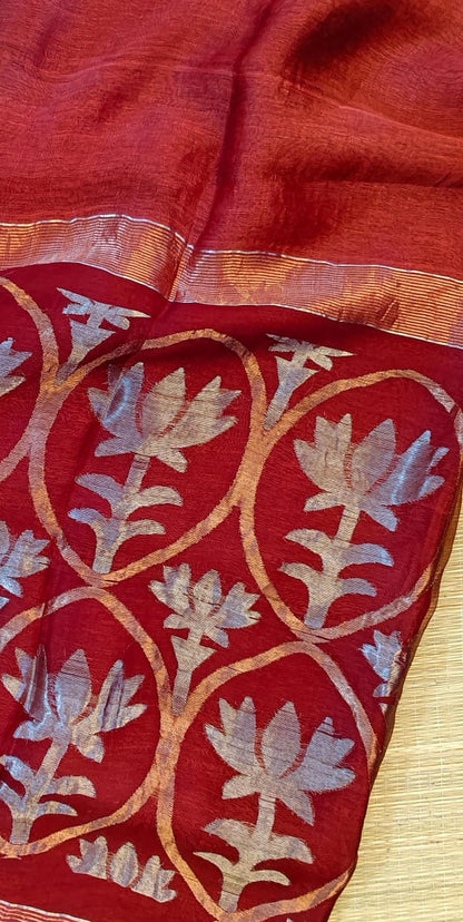 Padmini - Lotus Fusion Silk Linen Saree by Rihyaaz, premium handwoven silk linen saree with lotus-inspired design, lightweight festive ethnic wear for weddings and celebrations.