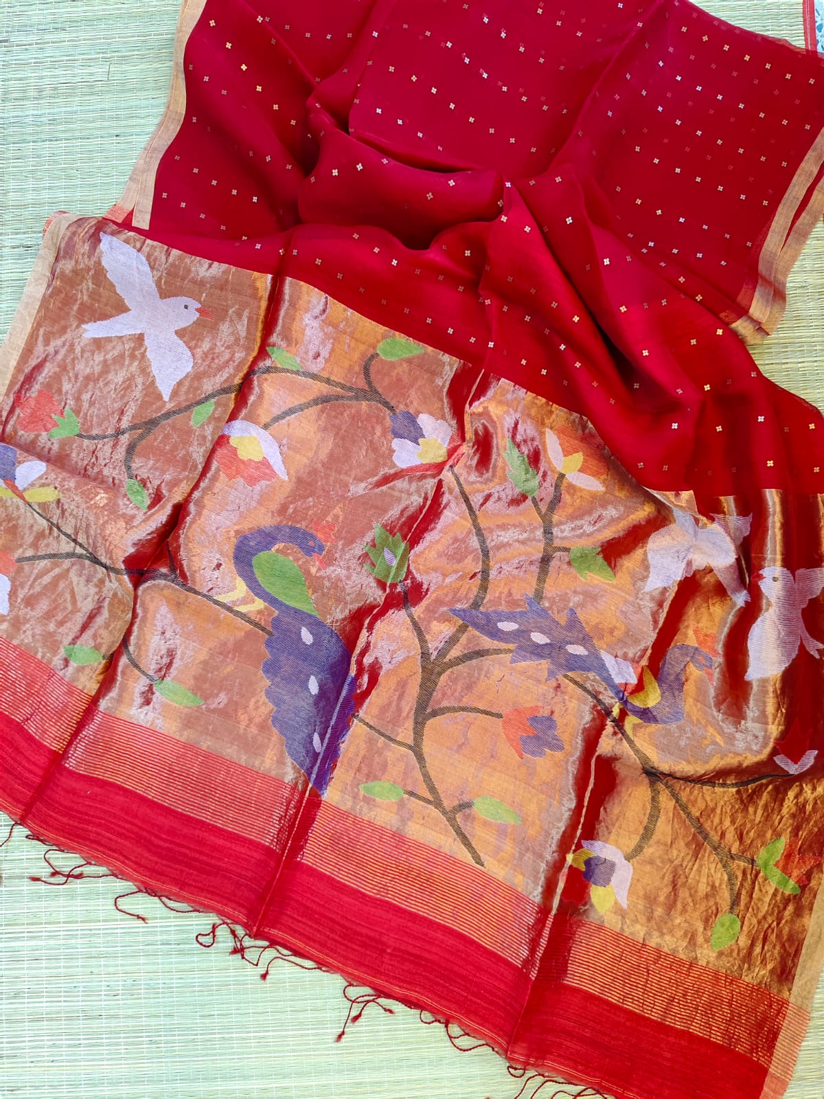 Beduin - Pure Resham Sequin Handwoven Silk Paithani Jamdani Saree by Rihyaaz featuring intricate Jamdani motifs, rich Paithani pallu, handcrafted Resham weaving, and elegant sequin detailing for weddings and festive wear.