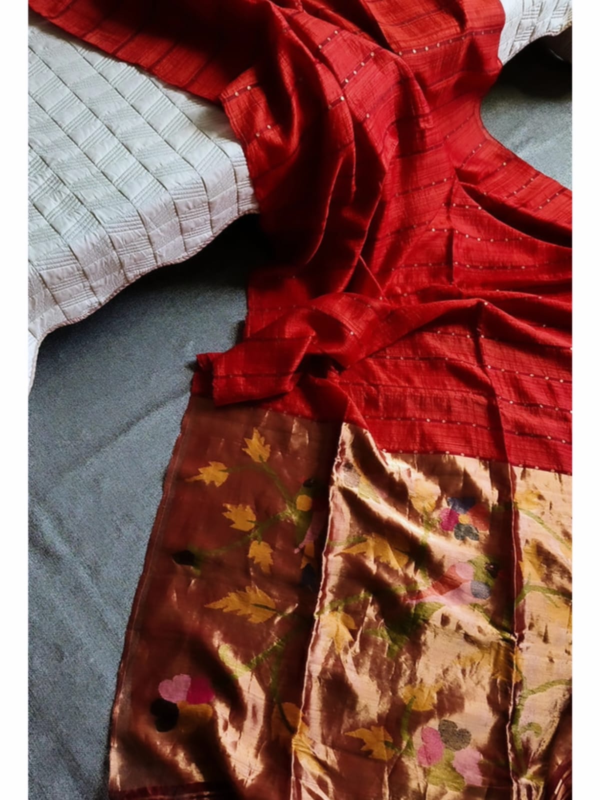 Doriya - Sequin Panel Matka Silk Saree with Resham Weaving and Paithani Anchal by Rihyaaz, premium handwoven festive silk saree for weddings and traditional occasions.