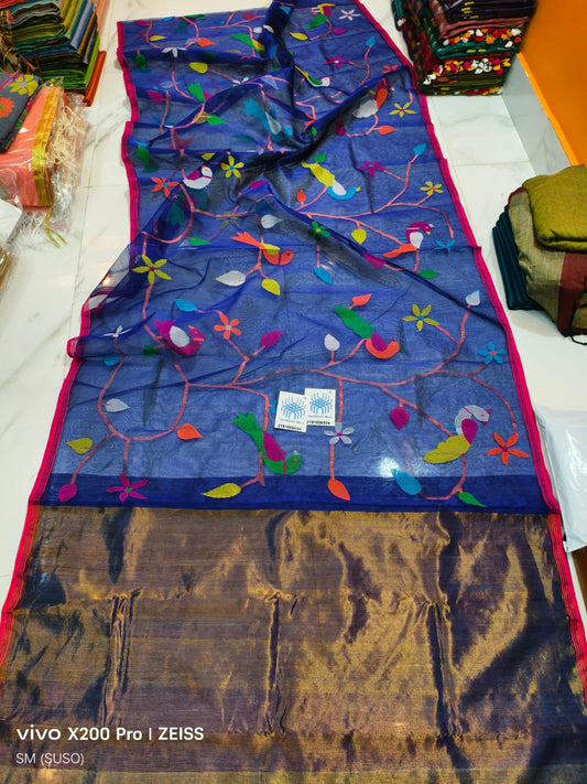 Papri - Resham Silk Floral Weaving Saree with Bird Detailing | Versatile Party Wear Saree | Rihyaaz
