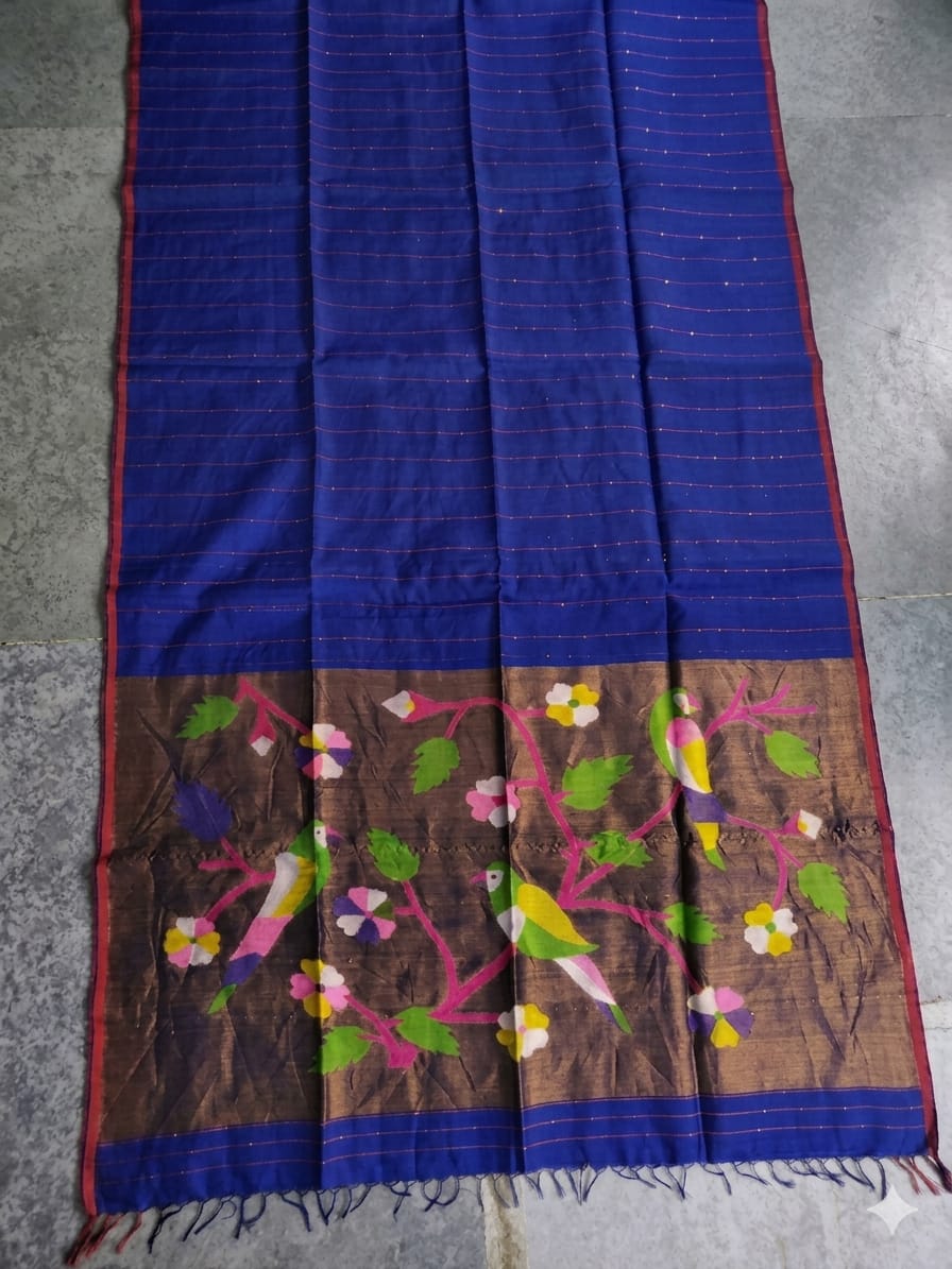 Arsi – Sequin Weaved Paithani Palla Cotton Muslin Saree | Rihyaaz