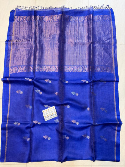 Authentic Gachi Tussar Sona Rupa Zari Weaved silk saree with floral motiffs and Government Silk Mark Tag by Rihyaaz