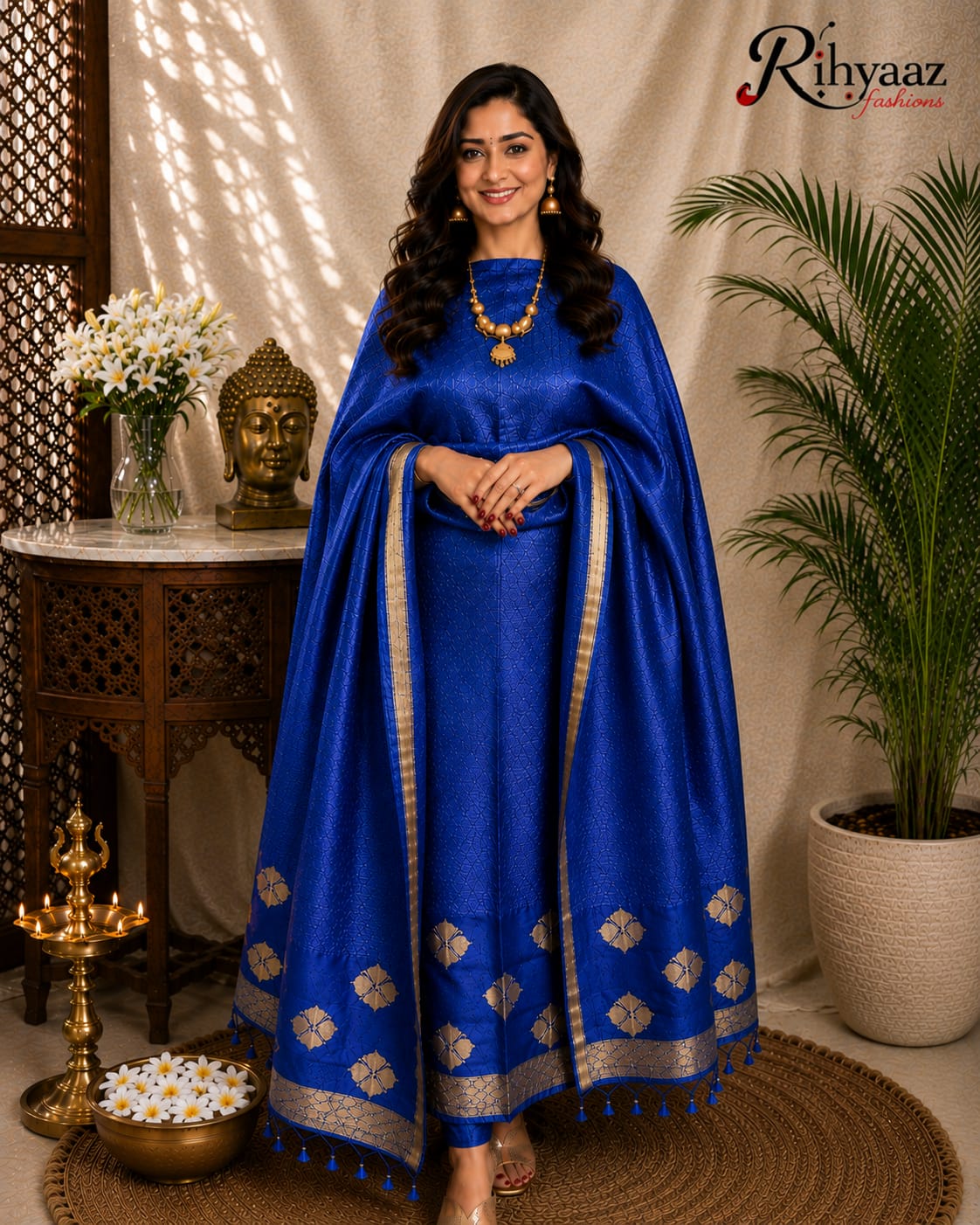 Noorie Silk Mark Certified Kora Palla Linen Silk Khaduwa Weaving Suit with intricate handwoven detailing, 2.5 mtr top and dupatta by Rihyaaz Fashions.