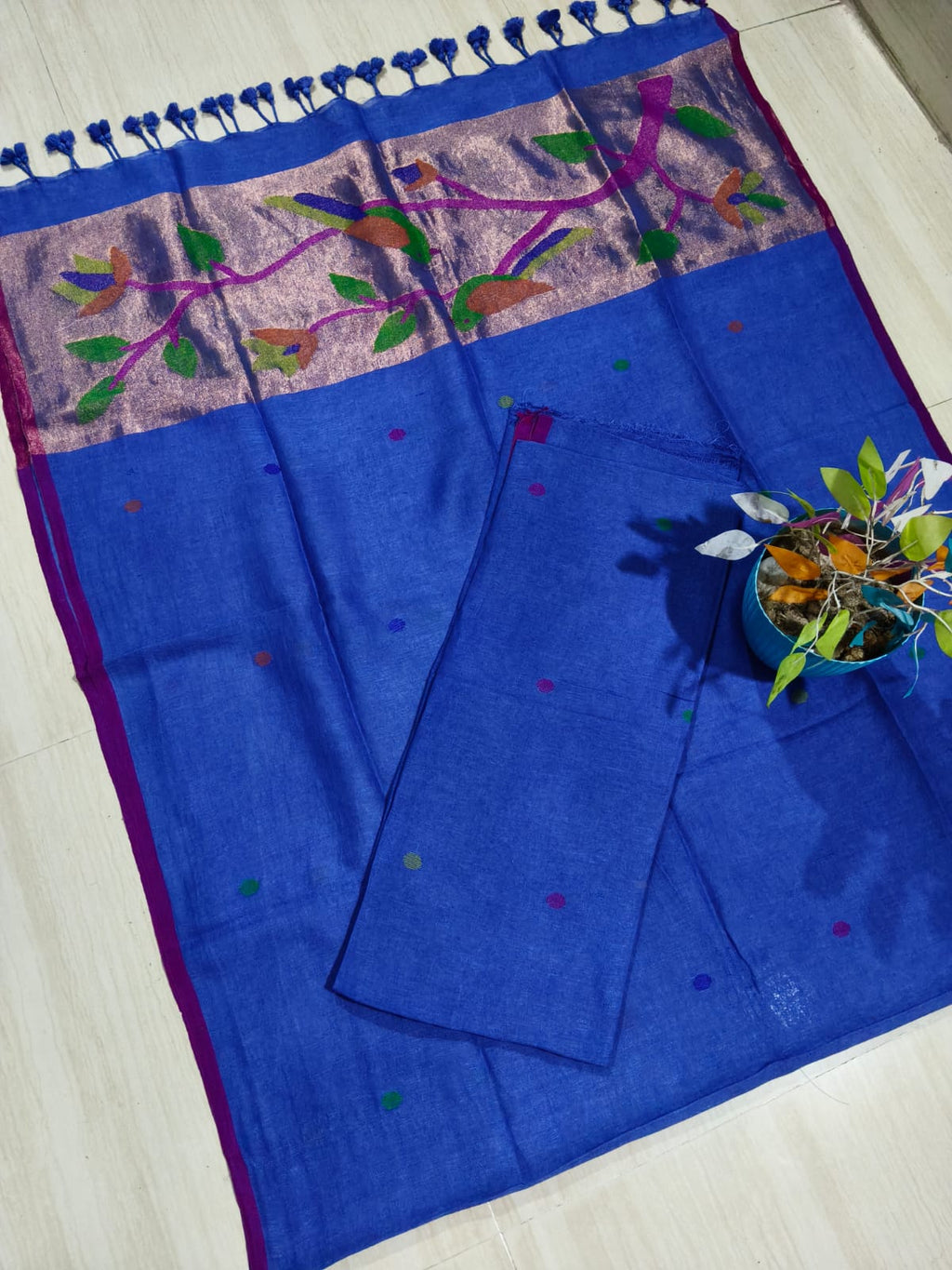 Moh royal blue pure Jayshree by Jayshree Paithani palla linen suit by Rihyaaz Fashions, premium handwoven Indian ethnic wear