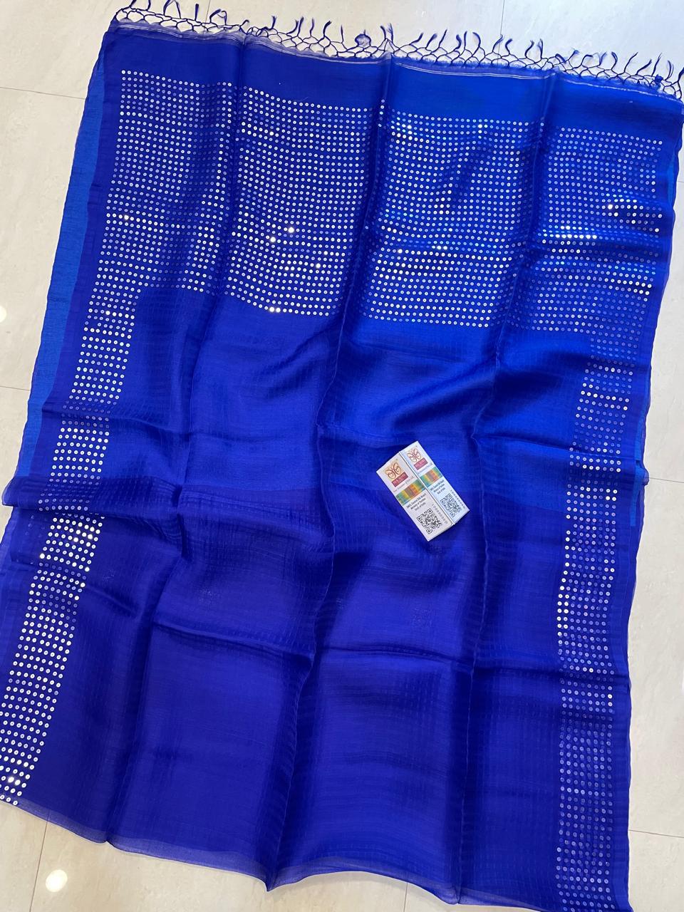 🌟 𝓒𝓱𝓪𝓶𝓪𝓴  – Authentic Pure Double-Ply Export Organic 360 Count Pocket Sequin Dye Saree | Pure Muslin Saree | By Rihyaaz
