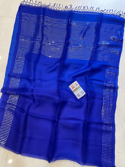 🌟 𝓒𝓱𝓪𝓶𝓪𝓴  – Authentic Pure Double-Ply Export Organic 360 Count Pocket Sequin Dye Saree | Pure Muslin Saree | By Rihyaaz