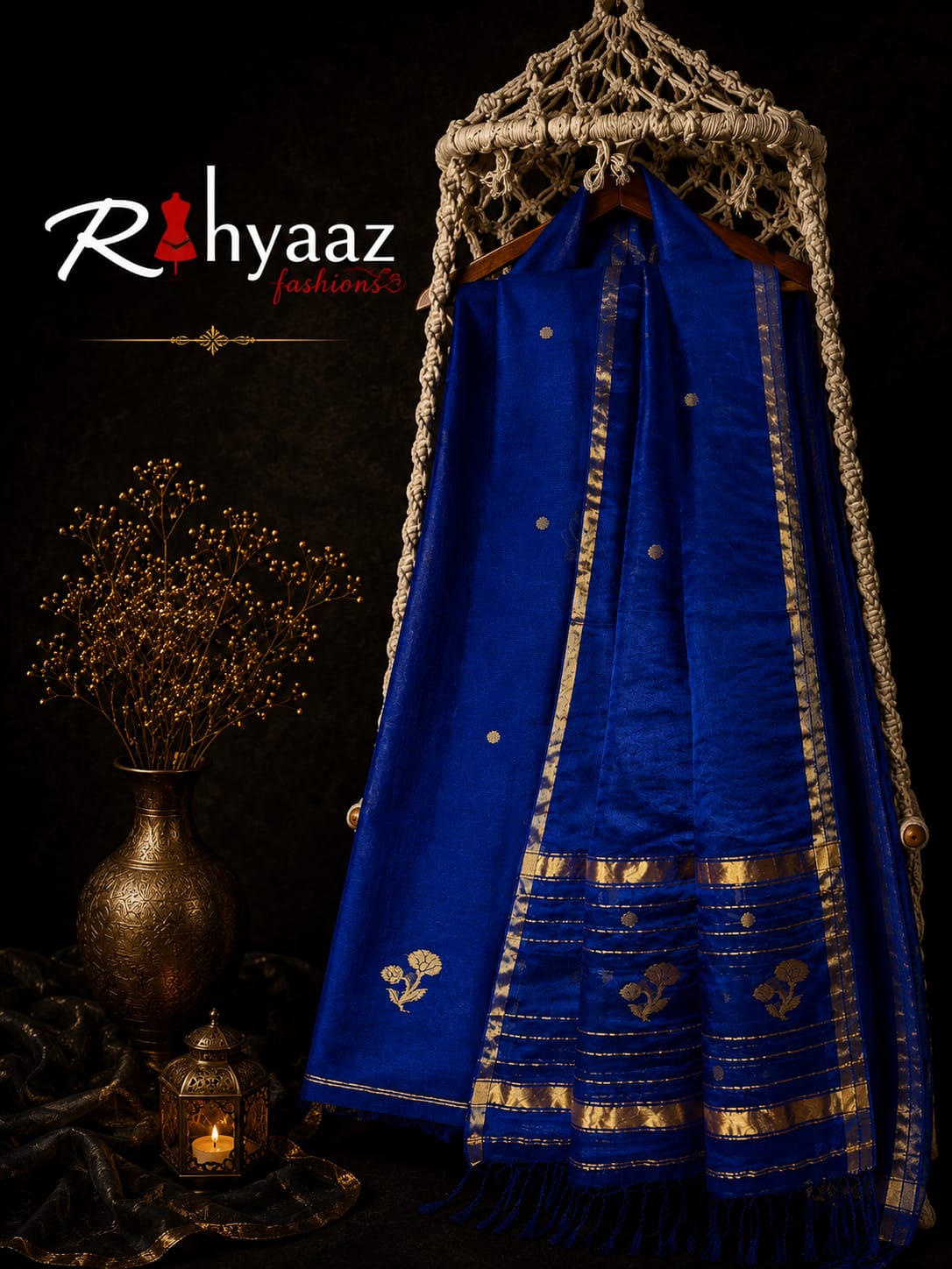 Lipi Royal blue Resham Linen Zari Jamdani suit with zari border and heavy palla Resham dupatta by Rihyaaz