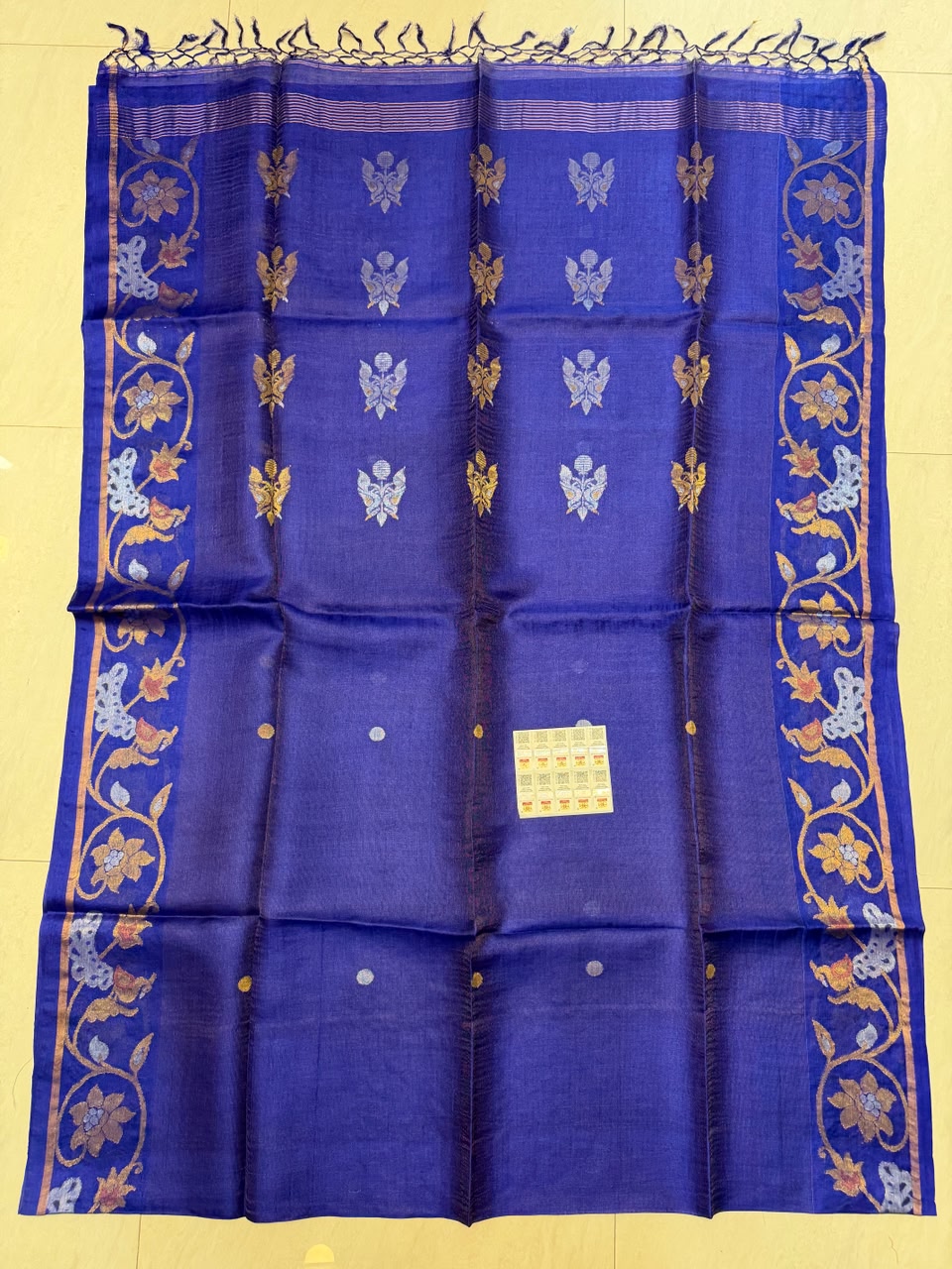 Authentic Pure Gachhi Weaving Tissue Tussar Jamdani Saree with Unique Dye Design and Government Silk Mark Tag by Rihyaaz