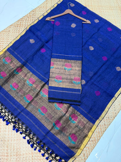 Rihyaaz Zul Zari Patta linen suit set with matching dupatta, showcasing elegant zari detailing and traditional Indian handloom-inspired craftsmansh