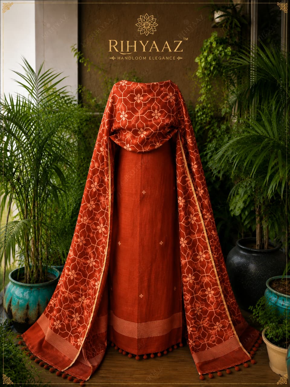 Zohra pure linen polka weaved suit with an all-over woven floral dupatta by  Rihyaaz for a graceful elegant look.