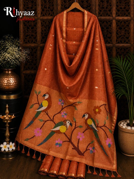 Niharika pure tissue silk linen saree with Paithani pallu and Jamdani hand weaving, featuring BP and Handloom Mark.