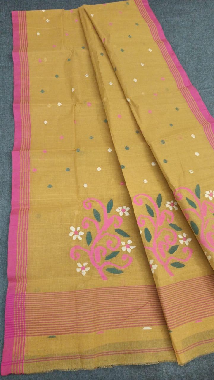 Pure Cotton by Cotton Handwork Needle Jamdani Saree | Handwoven & Handworked Saree | Rihyaaz