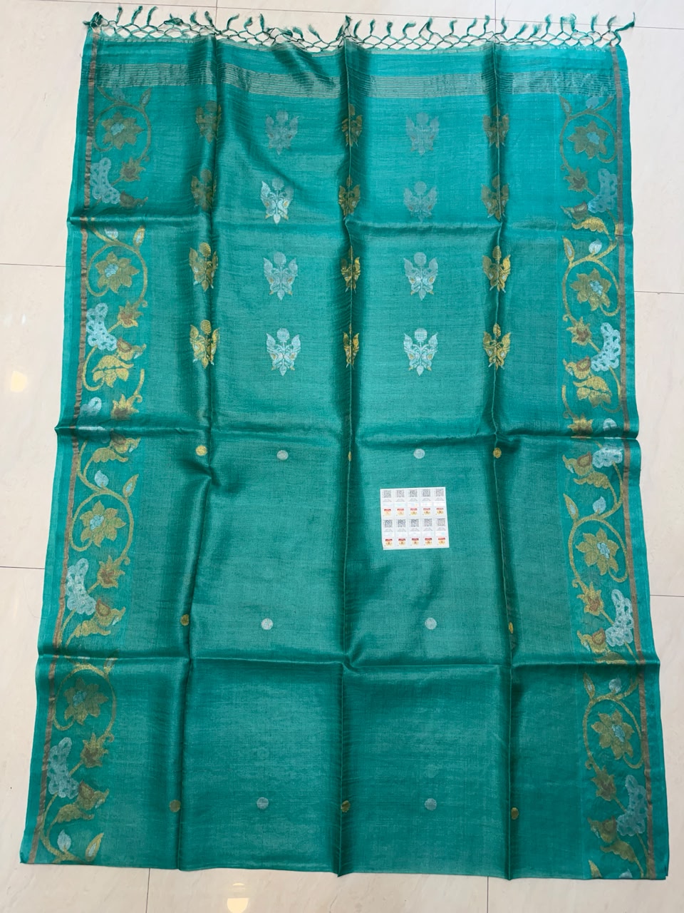 Authentic Pure Gachhi Weaving Tissue Tussar Jamdani Saree with Unique Dye Design and Government Silk Mark Tag by Rihyaaz