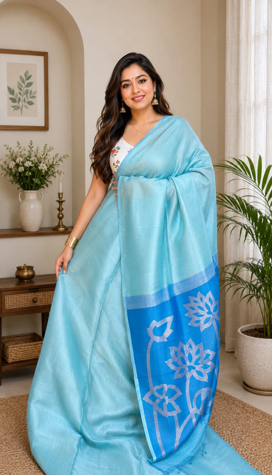 Ayat Linen Silk Resham Anchal Copper Silver Zari Jamdani Weaved Saree by Rihyaaz – Premium Handwoven Festive & Wedding Saree