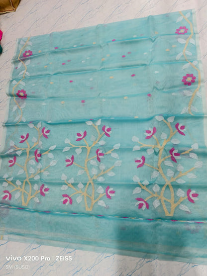 Hashnuhana Pure Muslin Handwoven Jamdani Saree by Rihyaaz, Silk Mark Certified premium handcrafted saree with intricate traditional Jamdani weaving, luxury ethnic wear for weddings and festive occasions