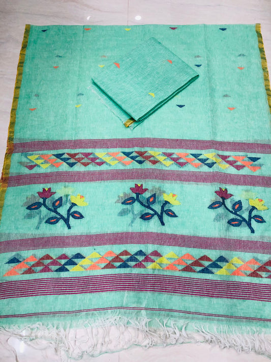 Twig - Premium Linen Jamdani Handwoven Suit Set by Rihyaaz featuring elegant traditional Jamdani weaving on breathable premium linen fabric, perfect for festive and ethnic wear.