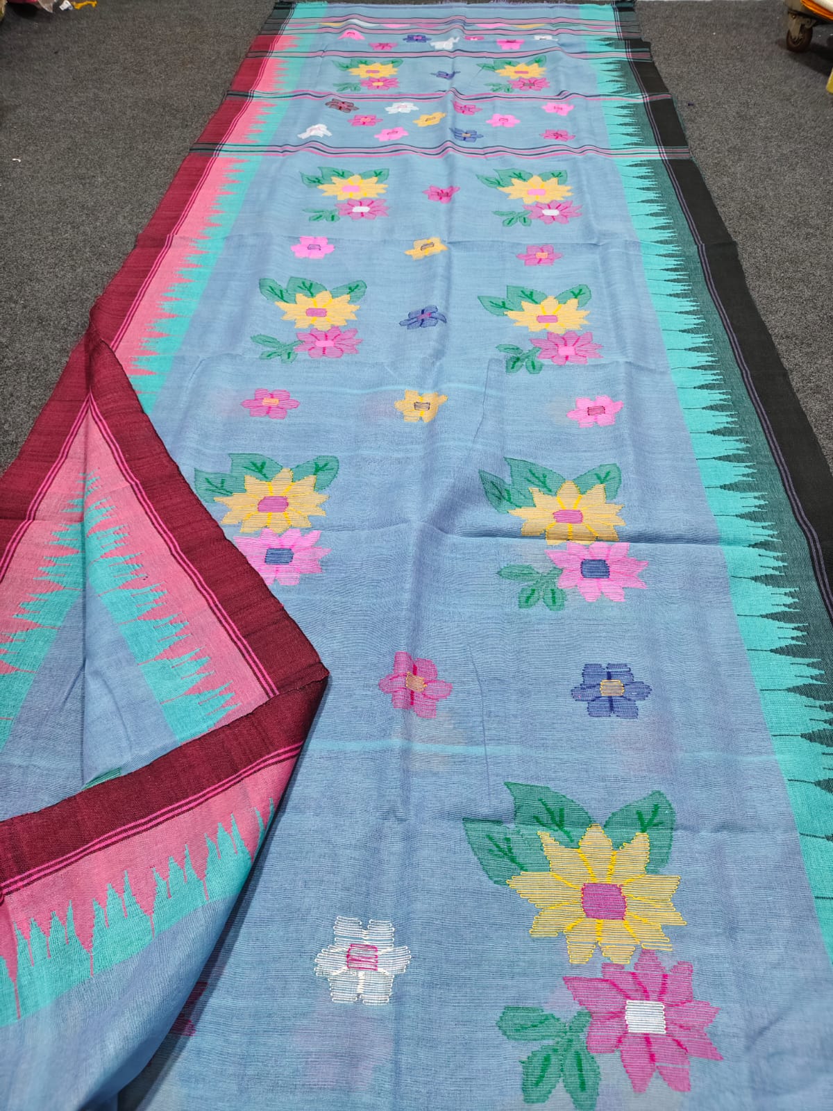 Exclusive handloom Manipuri saree with intricate all-over work, 13–14 haat long length and running blouse piece by Rihyaaz.