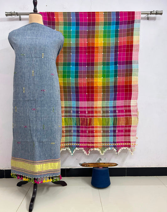 Rihyaaz designer 4-ply Kala Cotton 3-piece set with 5 metre Kurti and bottom fabric and 2.5 metre dupatta