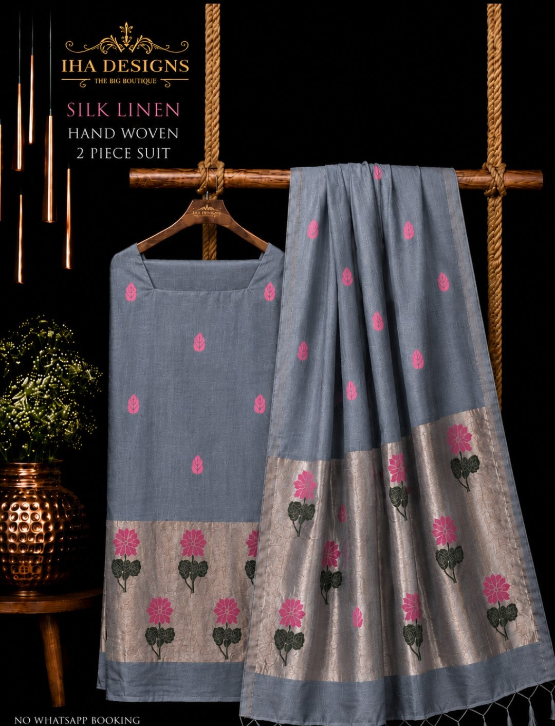 Samya silk linen tissue Meenakari Jamdani suit by Rihyaaz Fashions
