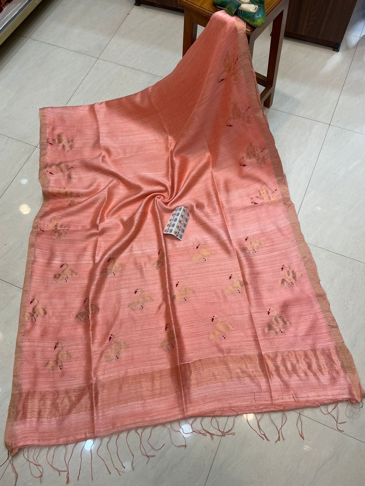 Stork dual zari silk Matka saree by Rihyaaz featuring rich handwoven texture and elegant traditional zari detailing.