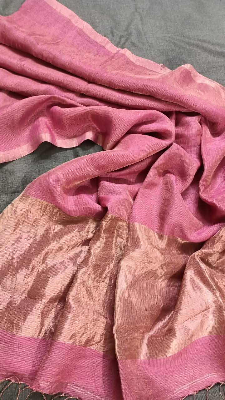 Liya - Silk Tissue Weaved Linen Saree with shimmering tissue palla by Rihyaaz, premium handwoven festive ethnic saree for weddings and celebrations.