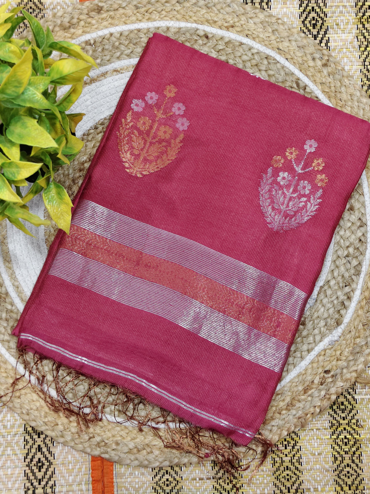 Sharanya strawberry premium handwoven tissue silk by modal saree with blouse piece by Rihyaaz Fashions, soft and lightweight designer ethnic wear.
