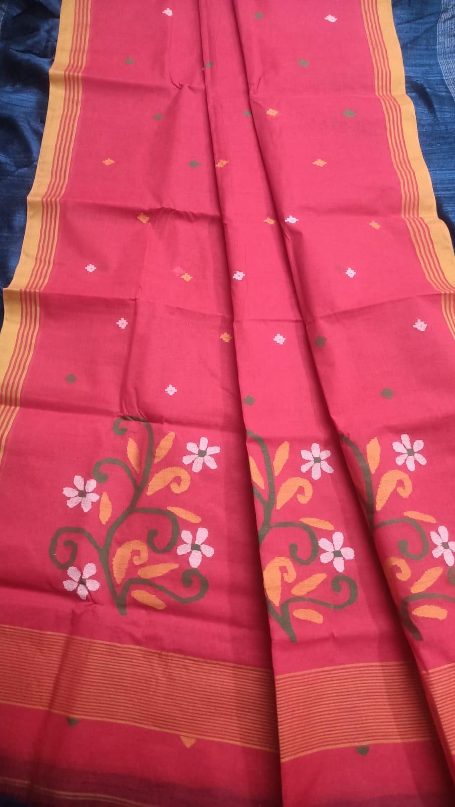 Pure Cotton by Cotton Handwork Needle Jamdani Saree | Handwoven & Handworked Saree | Rihyaaz