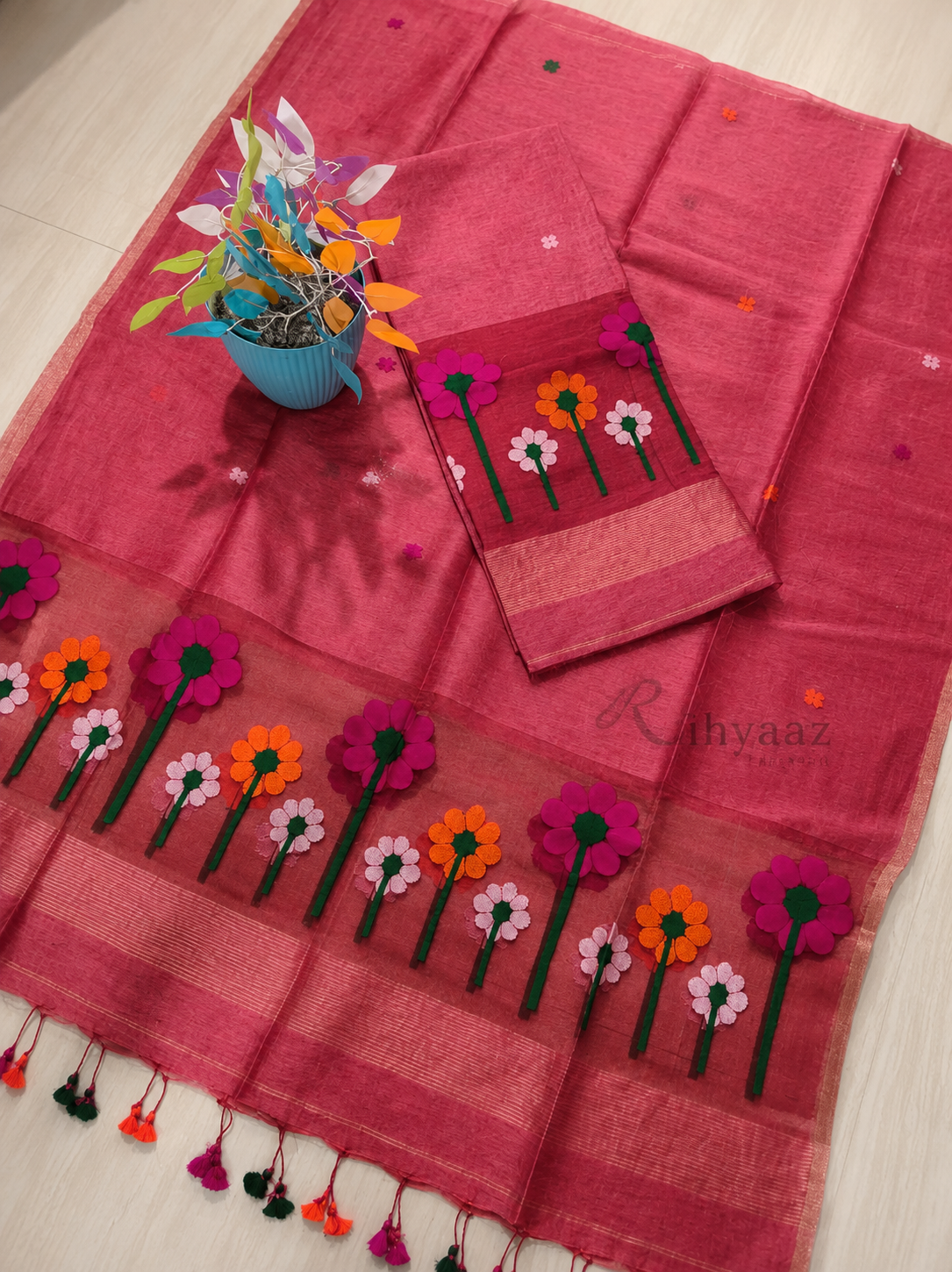 Phool - Resham Palla Silk Linen Jamdani Suit by Rihyaaz featuring handwoven Jamdani motifs, elegant resham palla, premium silk linen fabric, and timeless ethnic craftsmanship for festive and occasion wear.