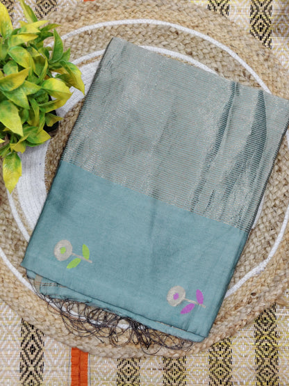 Tiffany Zari Weaved Tissue Silk by Modal Jamdani, premium handwoven lightweight saree with blouse piece by Rihyaaz