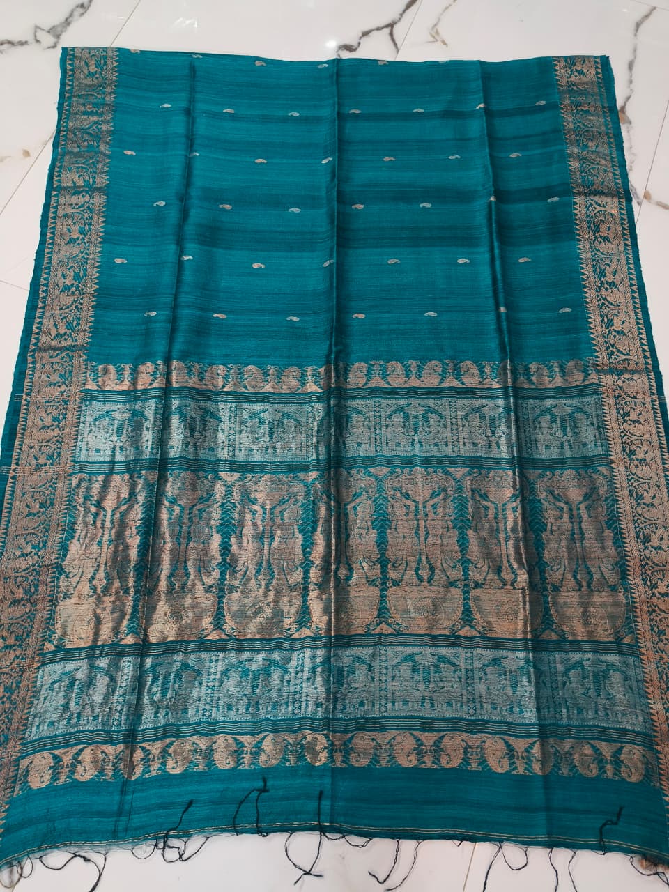 Rajanya handwoven Matka Silk Swarnachari Zari Baluchari saree with BP by Rihyaaz