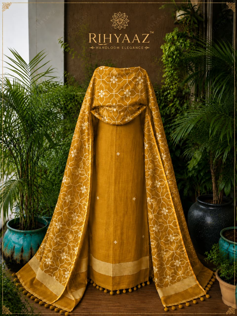 Zohra pure linen polka weaved suit with an all-over woven floral dupatta by  Rihyaaz for a graceful elegant look.