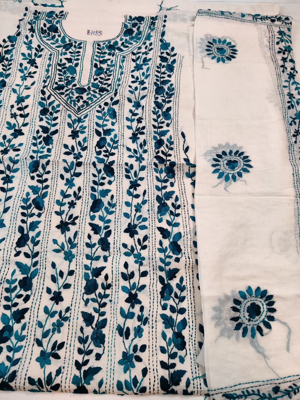 Rihyaaz Hand Parsi pure cotton 3-piece suit material with 2.5 metre kameez, pant and dupatta fabric, elegant ethnic cotton dress material.