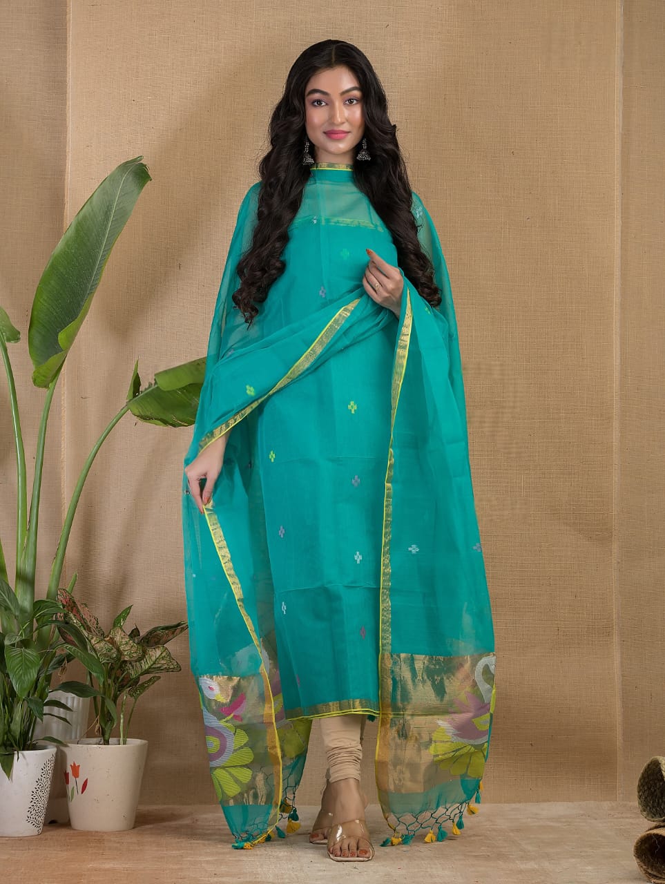 🍁 Muslin Paithani Jamdani Suits – Elegant Handwoven Weave by Rihyaaz