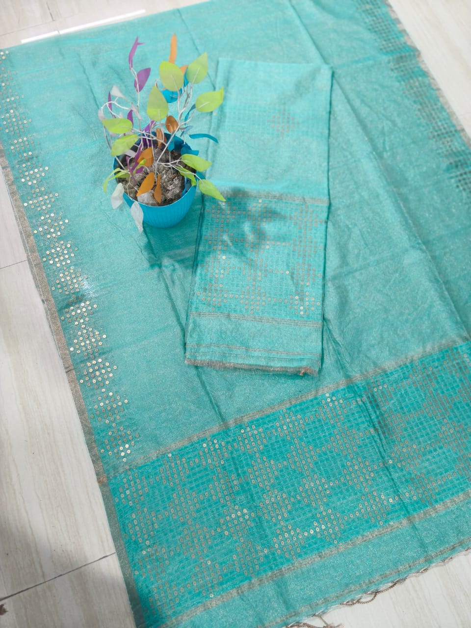 Sharmila linen tissue silk suit with intricate sequin diamond weave & Dupatta by Rihyaaz