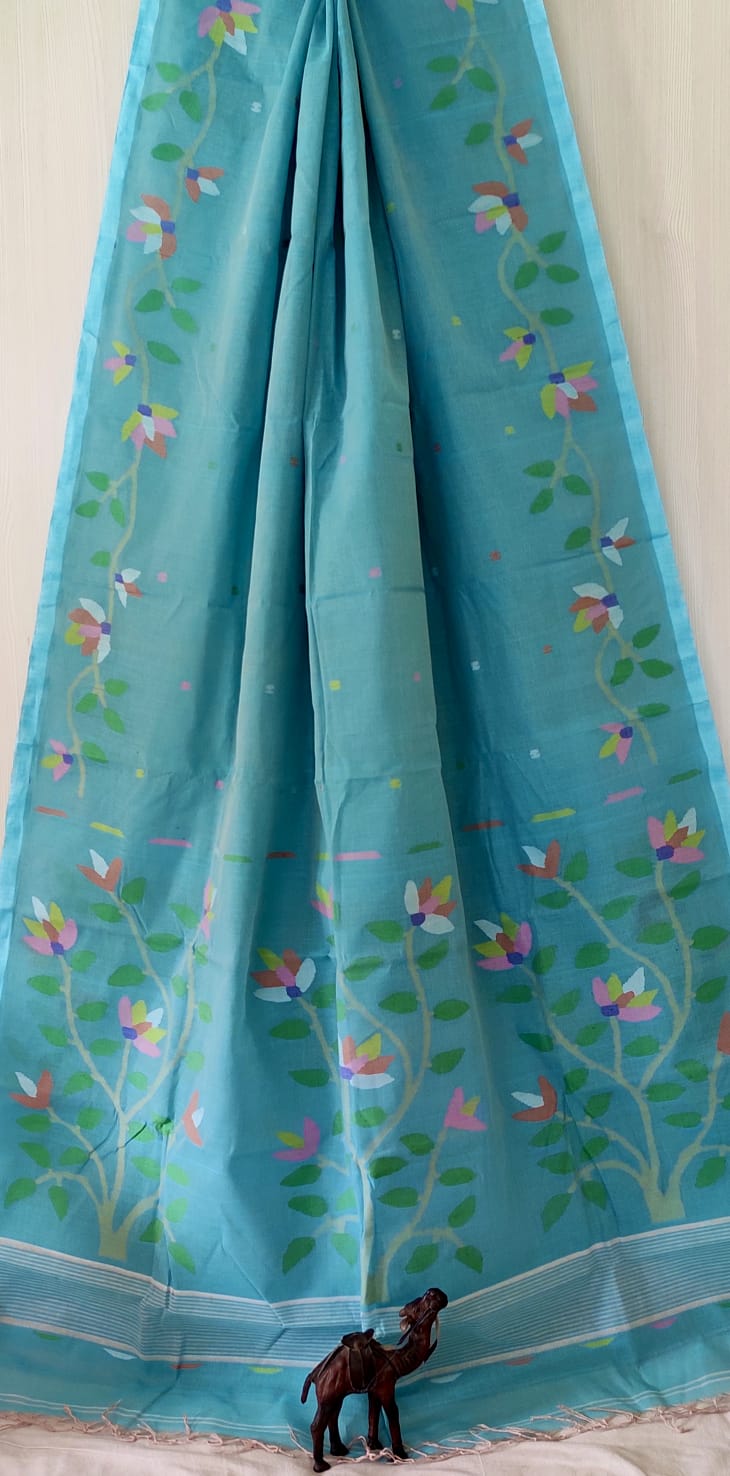 🌸 Palok – Premium Handspun Cotton Needle Work Jamdani Saree | Rihyaaz