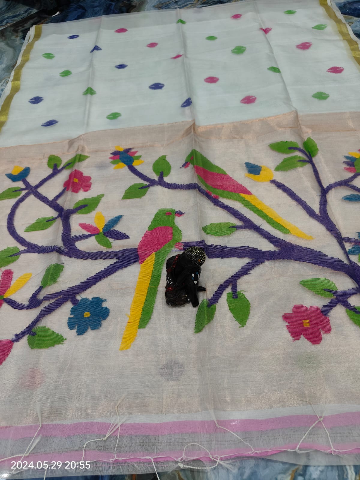 MAHI Muslin Paithani saree Silk Mark certified handwoven saree by Rihyaaz