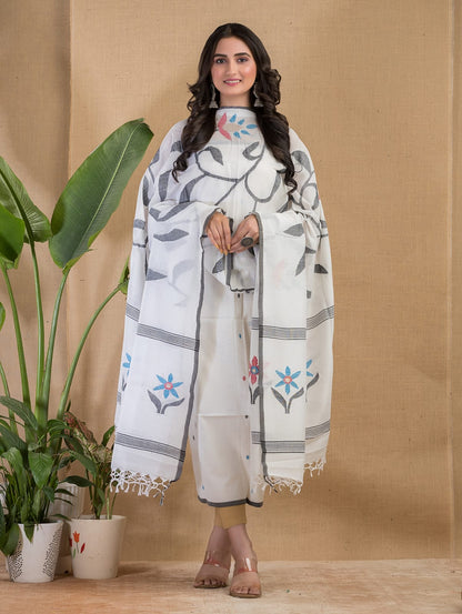 🌸Tantuj Lata — Jamdani Cotton Suit Set | Rihyaaz