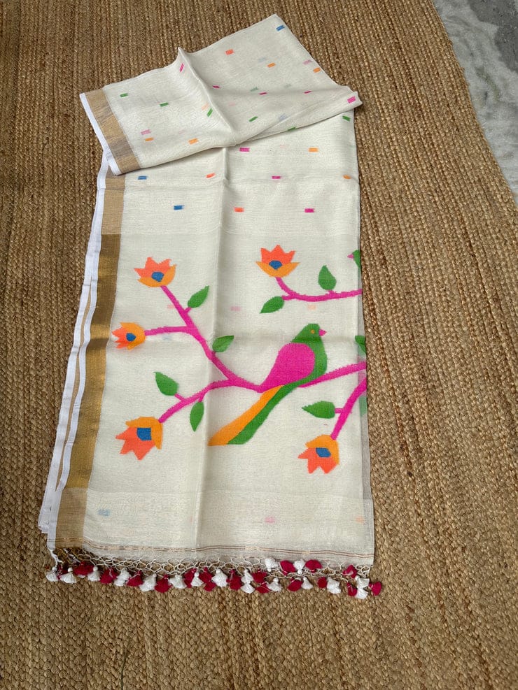 Linen Handwoven Silk Anchal Paithani Saree | Traditional Handloom Saree | Rihyaaz