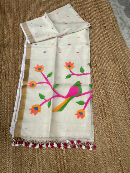 Linen Handwoven Silk Anchal Paithani Saree | Traditional Handloom Saree | Rihyaaz