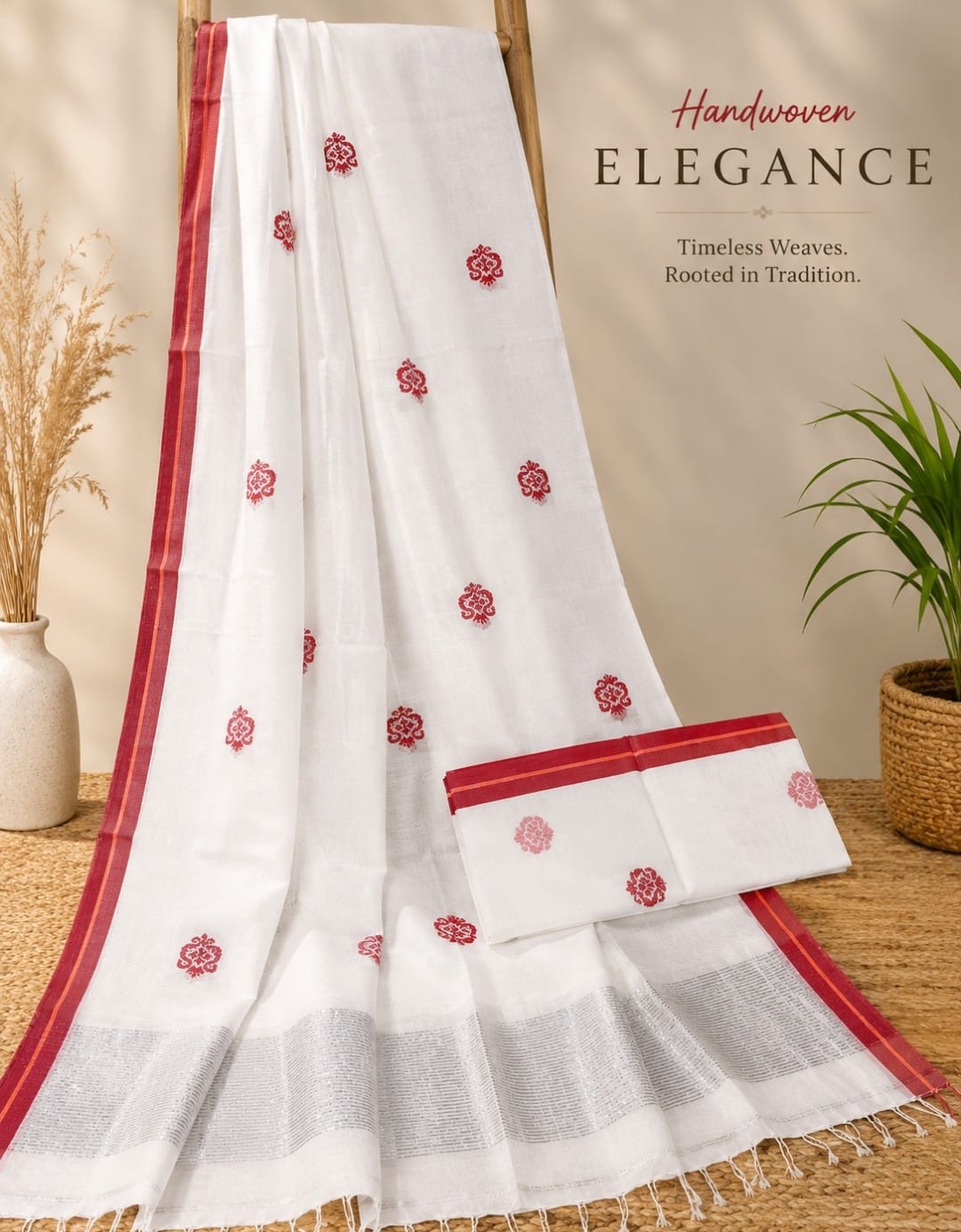 Tini by Rihyaaz – Elegant Mul Cotton Weaved Jamdani Suit with all-over delicate traditional Jamdani motifs, intricate woven detailing, soft breathable texture and timeless handloom-inspired craftsmanship.
