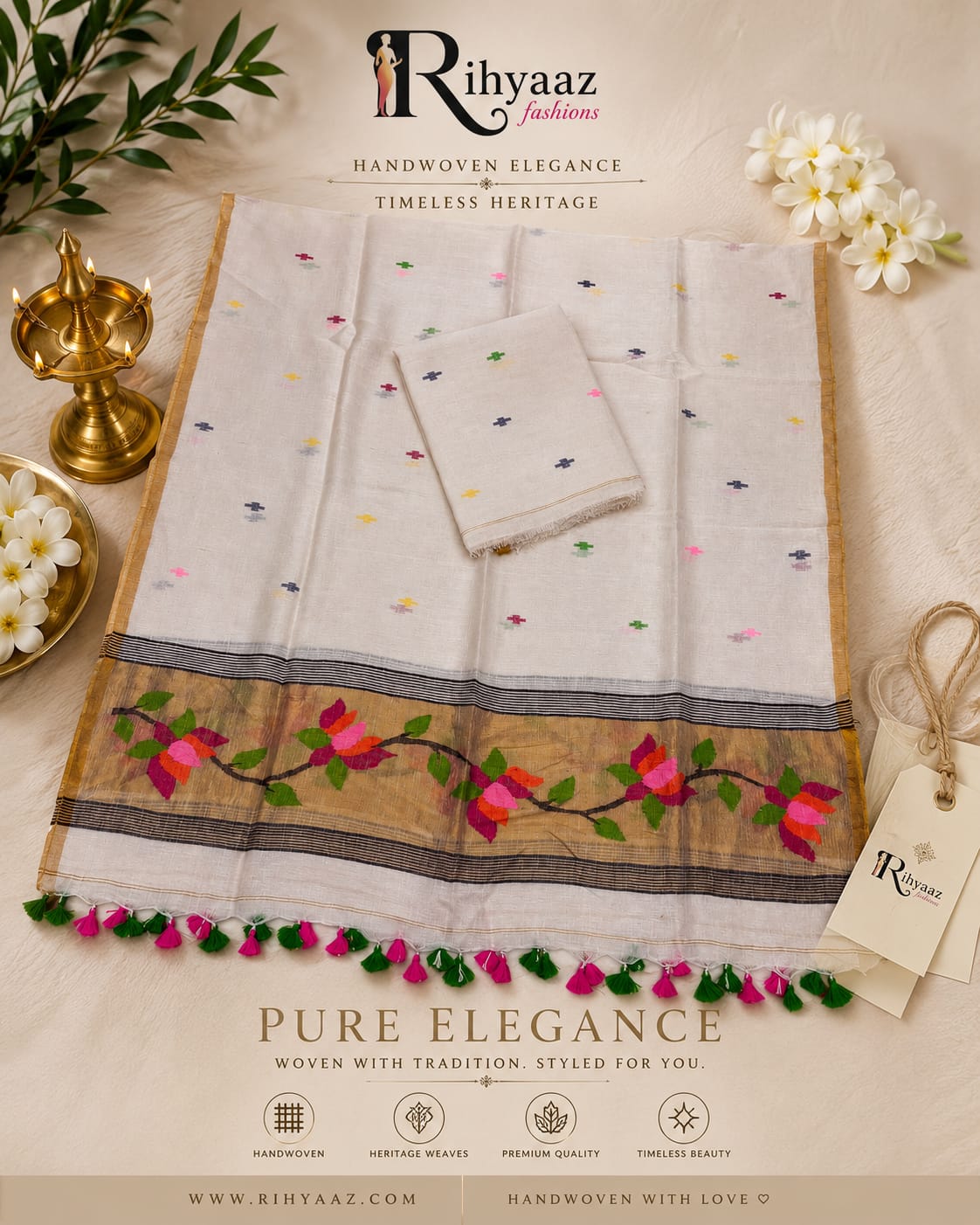 Kanaklatha Paithani palla lotus Jamdani dupatta multicolour buta weaved suit by Rihyaaz